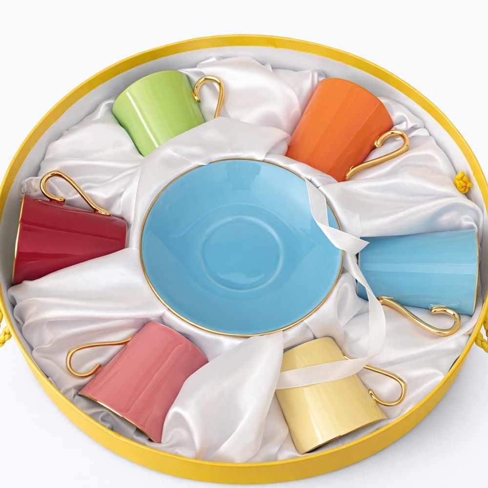 Vintage Classic Coffee and Tea Set. 6 cups and saucers, in beautiful colors.